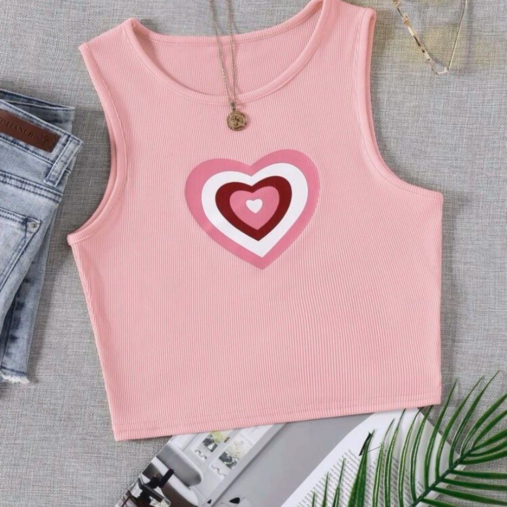 Shein Cropped Rib Knit Heart Tank Top Size Medium